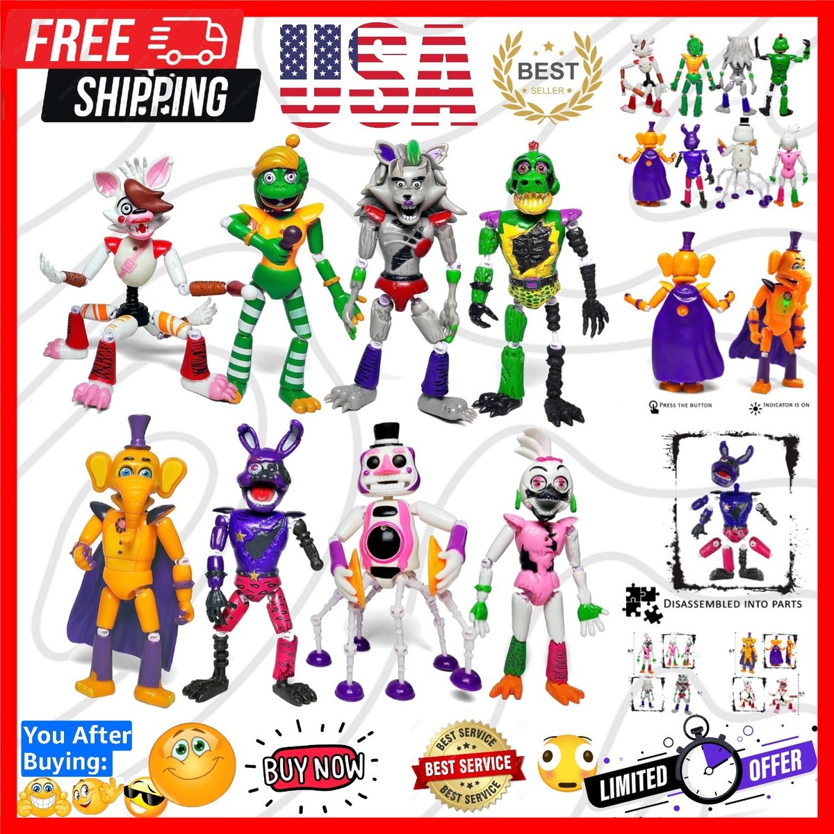 8 pcs Inspired by Game Five Night Toys | Ultimate Custom Night