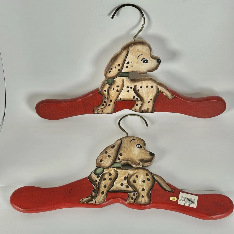 Винтажный набор из 2 красных деревянных детских вешалок для собак 1990-е ручная роспись - Изображение 4 из 4