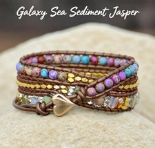 3 Layers Jasper Stone Beaded Leather Wrap Bracelet Meditation Chakra Yoga Gifts