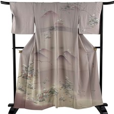 Japanese Silk Houmongi Kimono L 160cm Light purple House Pine Gradation 5023676