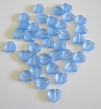 35 FROSTED BLUE HEART BEADS 10MM CZECH REPUBLIC GLASS
