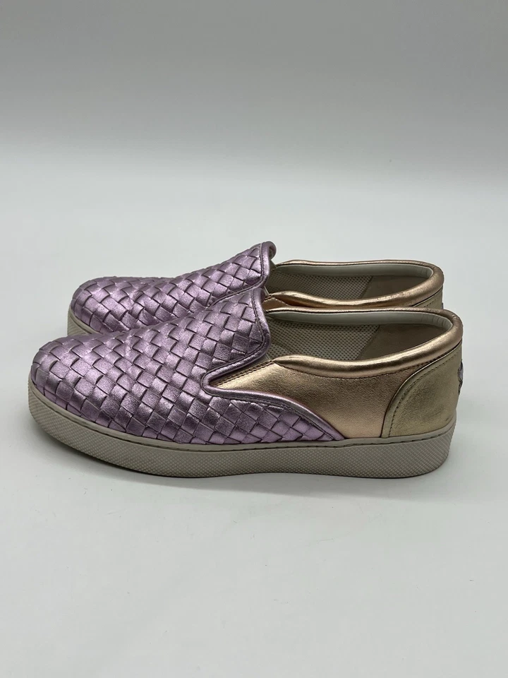 Bottega Veneta 女式 39.5 美国 9.6 道奇紫色金色金属编织皮鞋 — 第 4/4 张图片