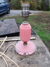 Antique Art Deco Glass Pink Boudoir Lamp
