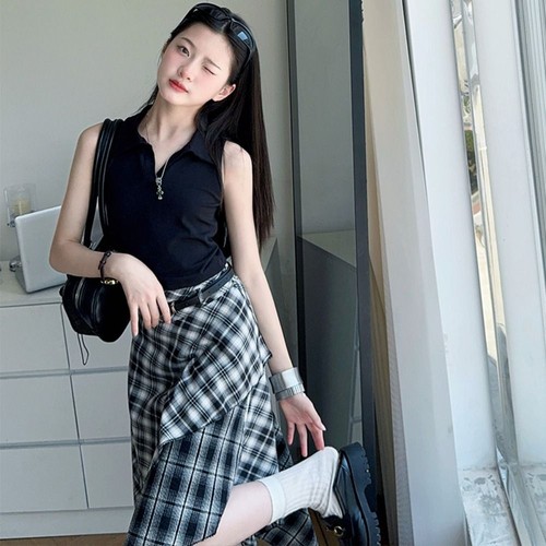 Plaid Pleated Kids Midi Skirt Set Irregular Children Shorts Suit 6-16 Years - Picture 8 of 18