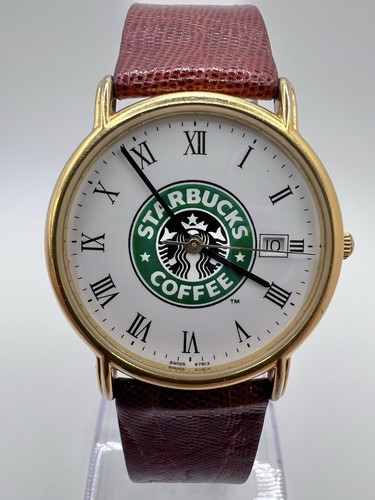 Vintage 90’s Bulova Starbucks Coffe Watch Men’s Roman Numerals Inscription  - Bild 1 von 17