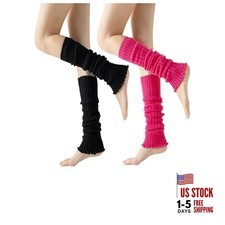 Ribbed Leg Warmers for Women, 80s Style, Long Knitted Socks One Size Black Rose