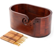 Oval Wooden Yarn Bowl,Knitting Yarn Bowl Holder with 9pcs Crochet Hooks,Large...