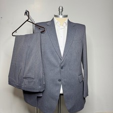 1980s Mens Gray Stripe Suit 46L 42W 2 Piece Perma-Press Business Formal