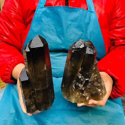 2pcs 4.59LB Natural Tea black Crystal quartz Cluster Mineral Specimen Healing
