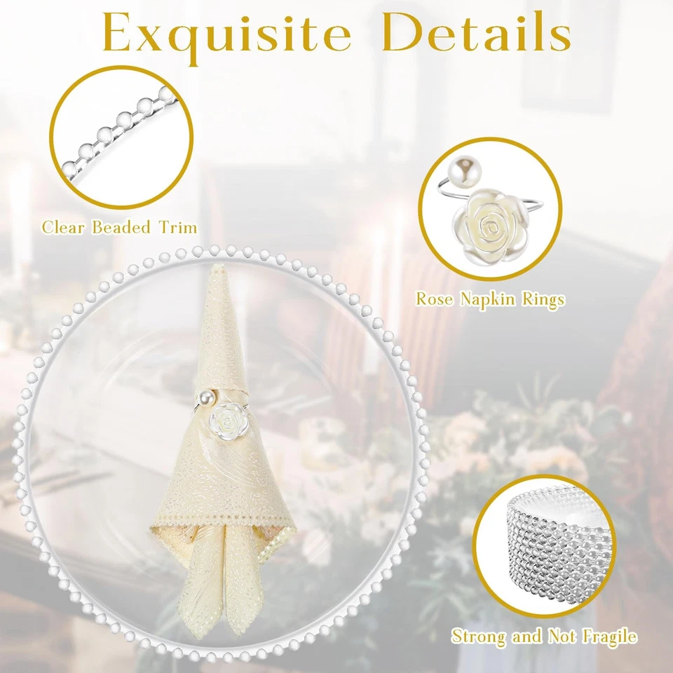 12 Set Clear Charger Plates with Napkin Rings 13 Inch Plastic Round Charger P... - Image 3 of 4