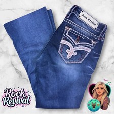 Rock Revival Jeans Womens 31 Faux Bootcut Rhinestone Thick Stitch Soft Stretch