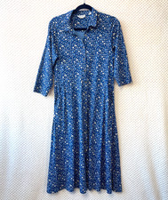 Seasalt Jersey Tea Dress UK 14 Blue Spot 3/4 Sleeve Knee Length Pockets Smart