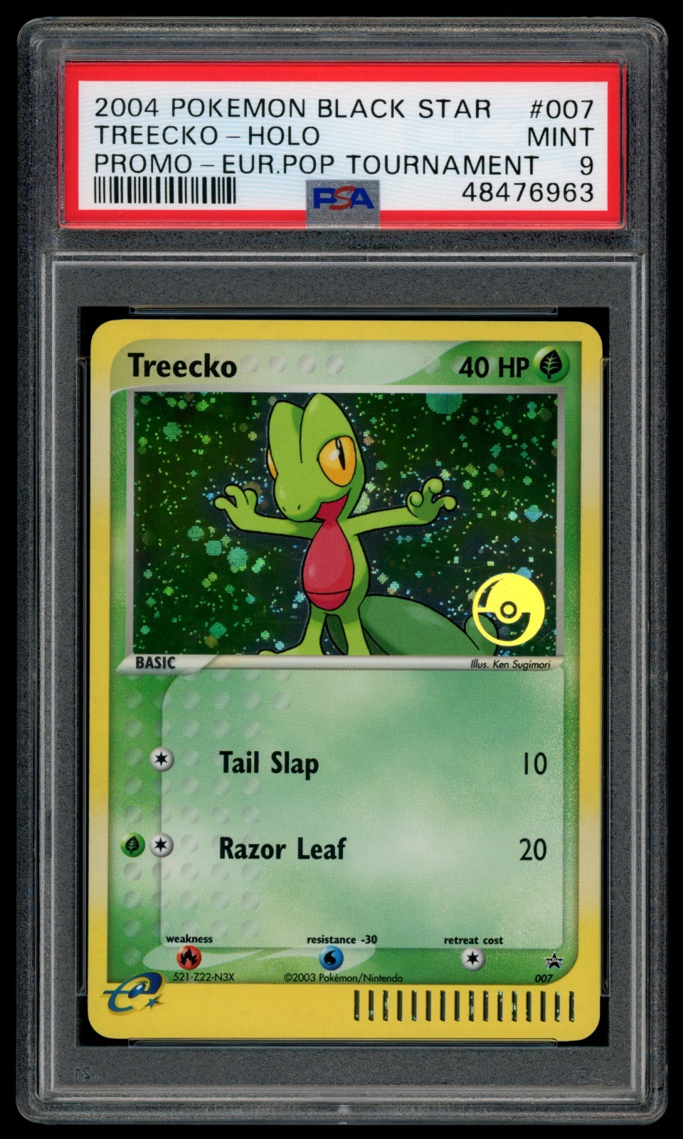 PSA 9 Treecko 007 Black Star Promo 2004 Euro POP Tournament Prize Holo (TOP POP)