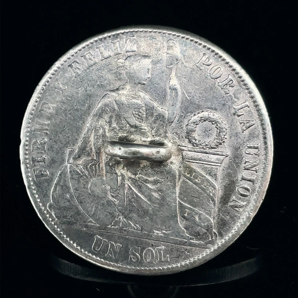 Perú 1871 Y.J Un Sol .900 Plata Soldada - Hecho un bucle para botón KM# 196.3 Foto 4 de 4