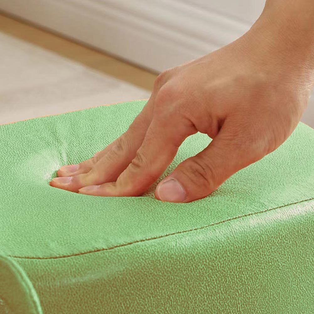 Hamburg - Pouf Sgabello Ottomano Rotondo 3 Stati Pu/Velluto/Lino, colore verde e beige