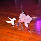 Vtg Murano Glass Birds Opaline Pink Figurine on Branch w flower and leaves
