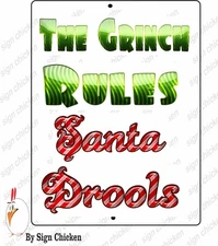 GRINCH, SANTA - CHRISTMAS DECOR, X-MAS, HOLIDAY GIFT, SANTA CLAUS-, SIGN