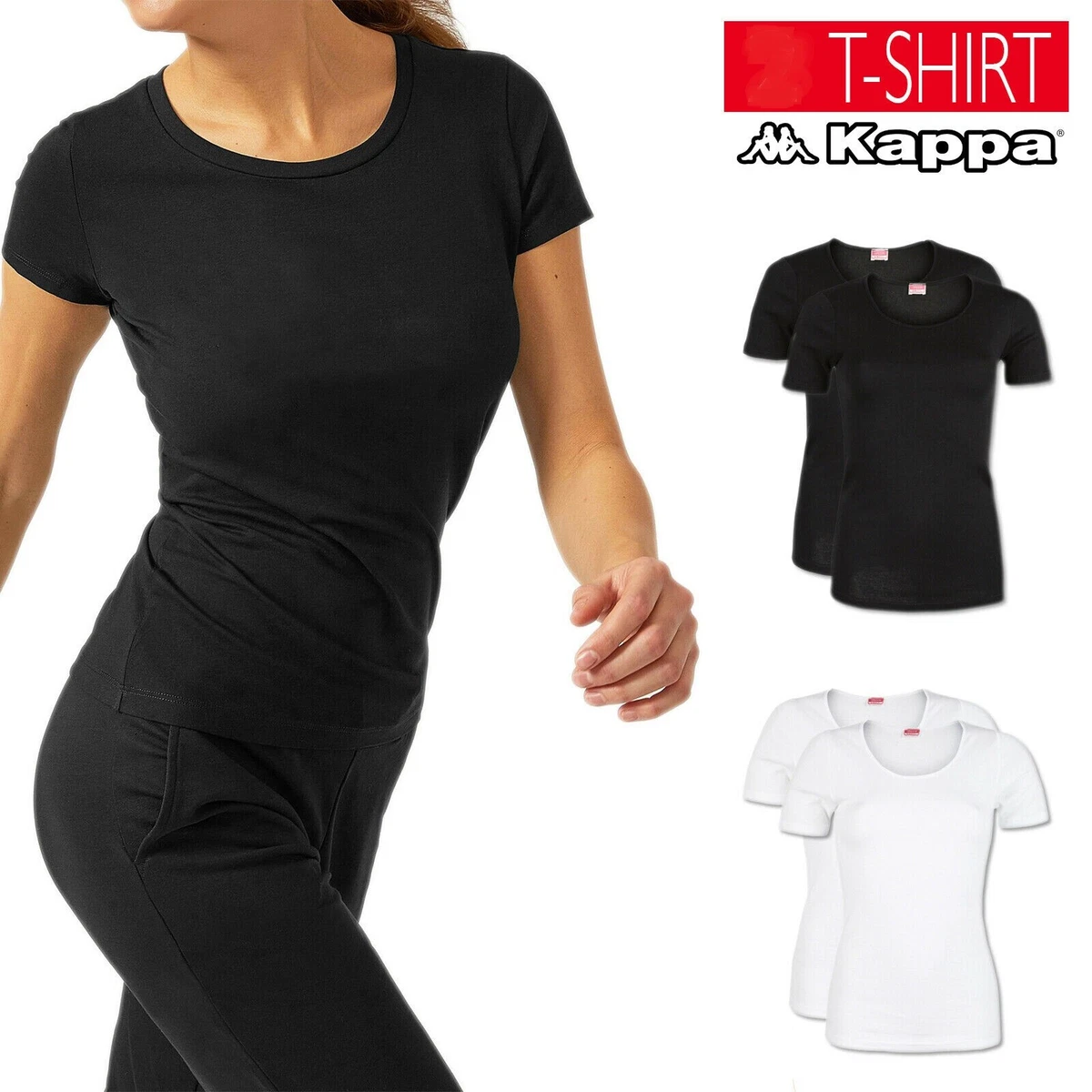 3 T SHIRT DONNA KAPPA MEZZA MANICA MAGLIETTA SLIM FIT COTONE MANICA CORTA