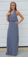 Halter Maxi Dress | Choker V Neck  | Grey Blue S M L LaBanga LBD9629