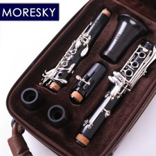 MORESKY Professional Ebony Clarinet B B 18 Keys Silver Plated Copper SR-136