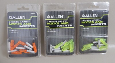 Lot of 3 New Packs Allen Carbon Arrow Nocks And Inserts 9/32''  6 per  (18 total)