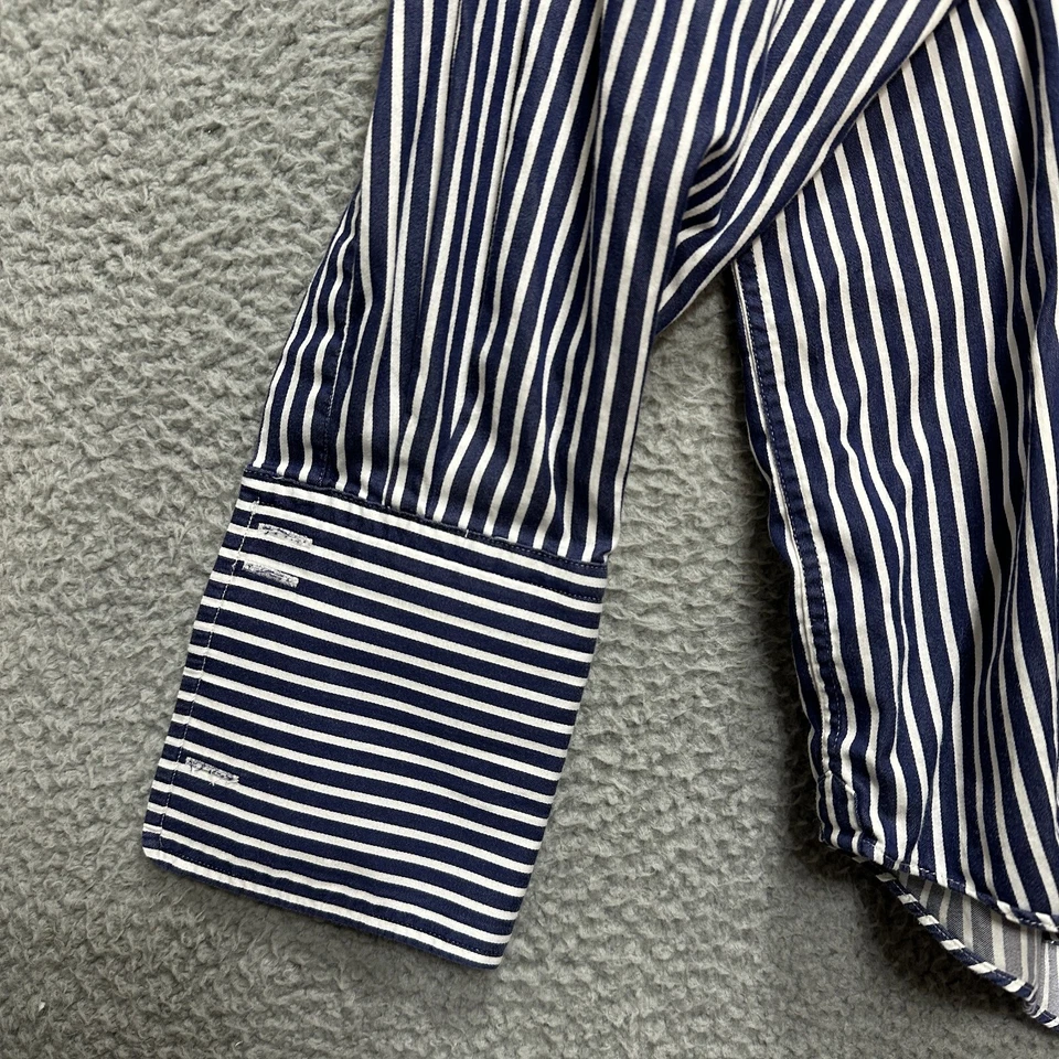 Camisa de vestir HAWES & CURTIS puño francés para hombre 16/34 calce clásico azul blanco a rayas Foto 2 de 4