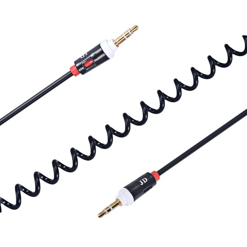 AUX 3.5mm Stereo Audio Jack Coiled Spring Extension Cable Up to 1.8m