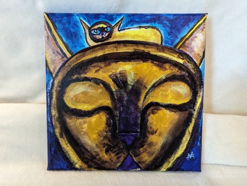 Original Katzengemälde "Siamesische Mondlichtträume" Kunst Samantha McLean (10 x 10 Zoll) - Bild 8 von 10