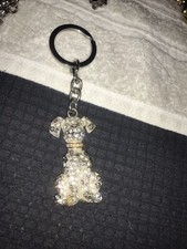 New Silvertone Clear Rhinestones SITTING DOG Shape Key Chain