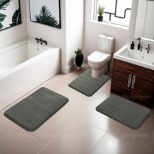 Image of 3pcs Set Memory Foam Bath Mat Ultra Soft Bathroom Toilet Anti Slip Rug Pedestal