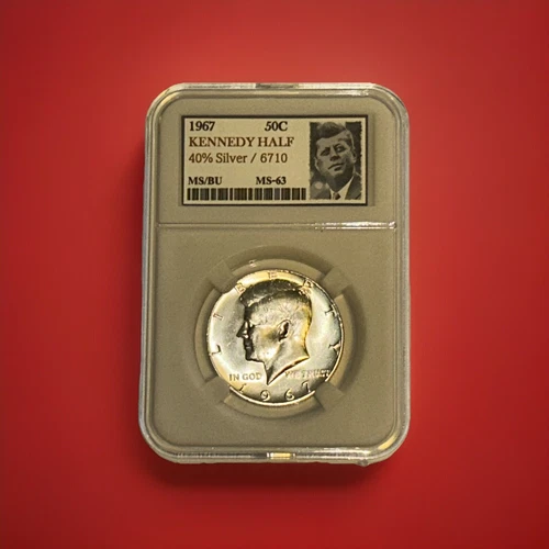 1967 / 6710 JFK - KENNEDY HALF DOLLAR [KEEPSAKE SLAB] (40% SILVER) BU/MS+ UNC