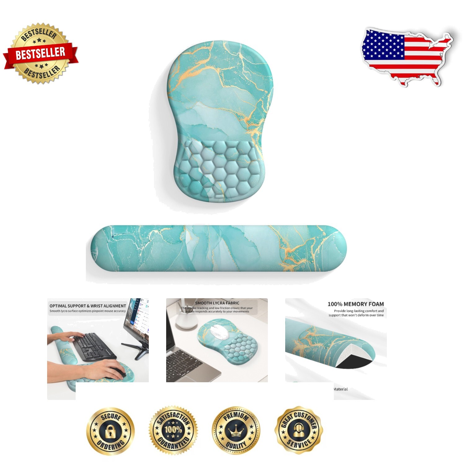 Large Memory Foam Wrist Rest & Mousepad Set - Pain Relief for Gamers & Workers