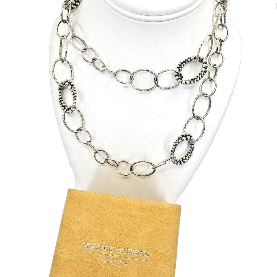 Collar MICHAEL DAWKINS Plata de Ley 36.5" NOCHE ESTRELLADA con CAJA de Palanca