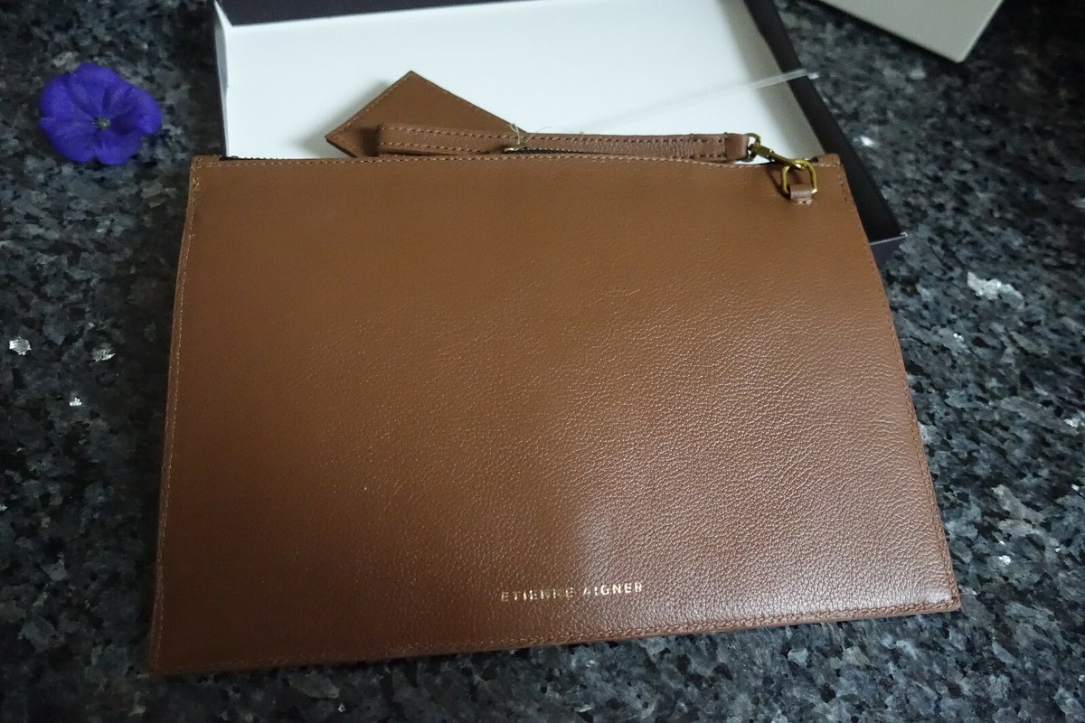 Etienne Aigner Harper clutch purse large in cognac New in box