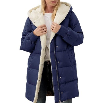 Ladies Thickened Fleece Jacket Womens Long Sleeve Hooded Quilted Coat Winter UK