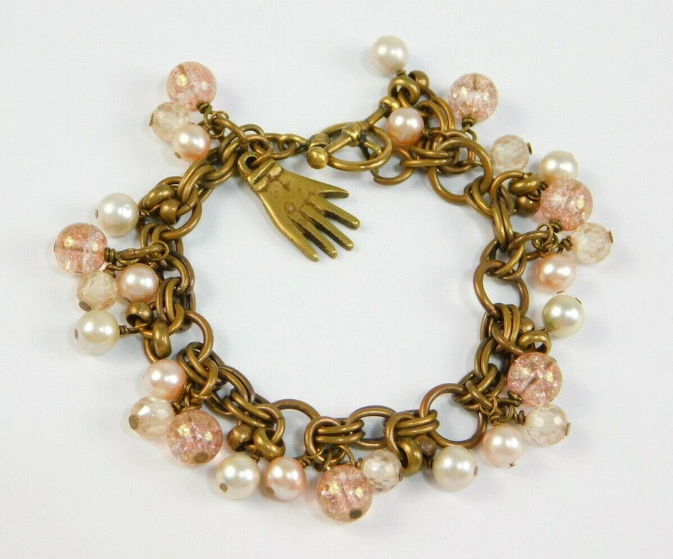 Подвеска-браслет EXTASIA с розовым тресковым стеклом жемчугом бронзового тона 7,25 дюйма ручная - Изображение 2 из 4