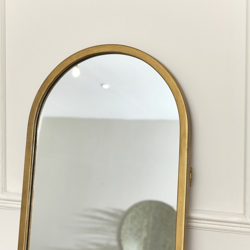 Large Gold Oval Mirror tall slim home decor minimalist scandi wall mounted - Picture 2 of 4