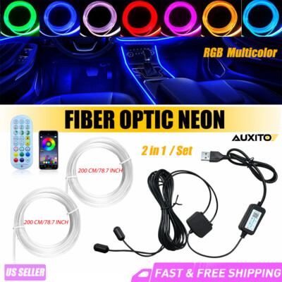 LED Neon Light Trim Glow Optic Fiber Strip Car Interior Ambient Lighting Kit-APP
