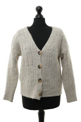 Vanessa Aleandra Damen Cardigan Strickjacke M grau wollweiß uni Grobstrick