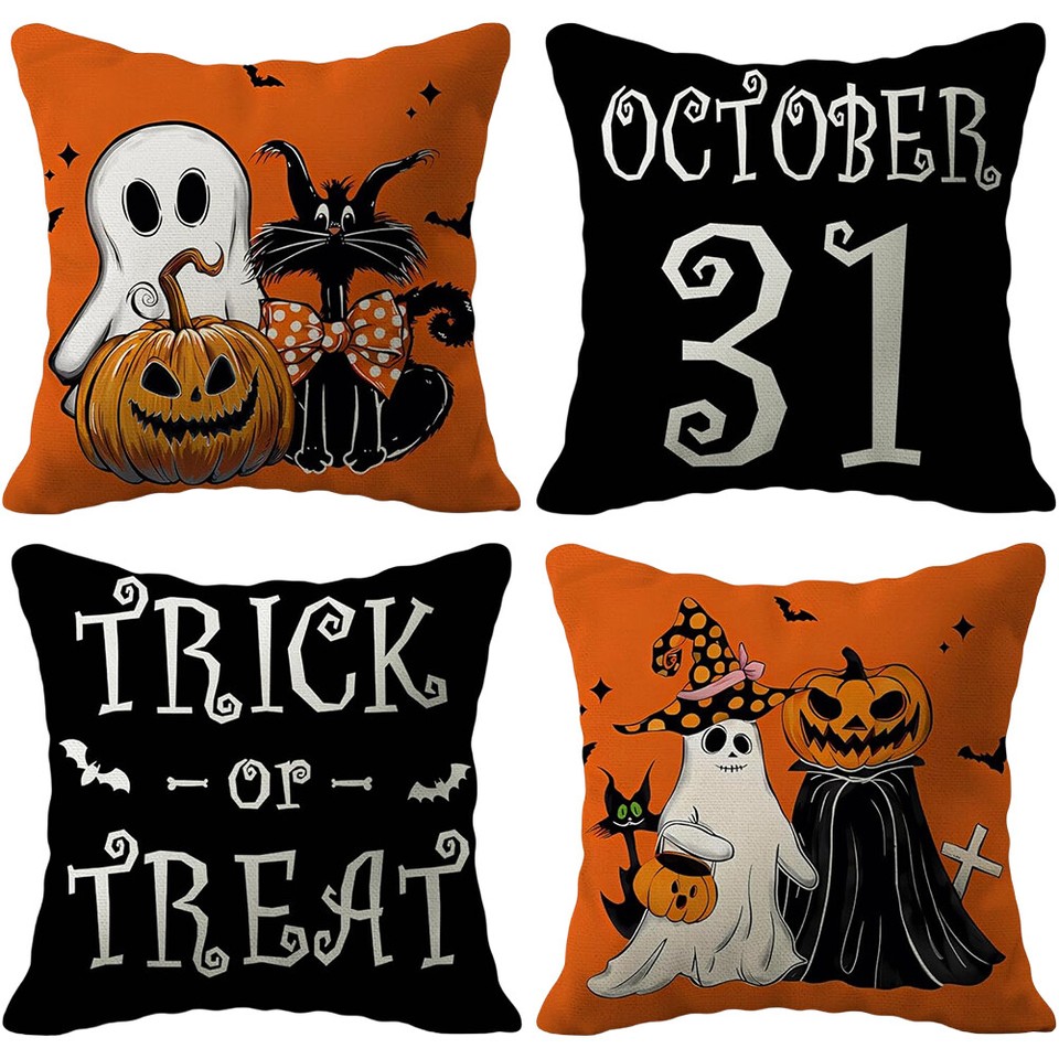 White Black Fall Throw Cushion Case Indoor Outdoor Fall Pumpkin Pillow