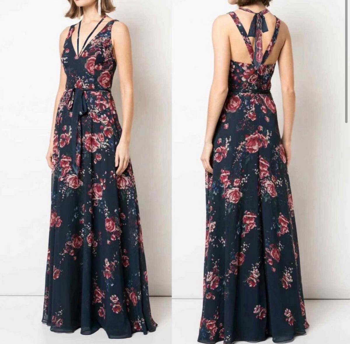 Marchesa Notte Bridesmaids Floral Maxi Dress V-Neck Gown Navy Blue Sz 12 | eBay Marchesa Notte Bridesmaids Floral Maxi Dress V-Neck Gown Navy Blue Sz 12 | eBay