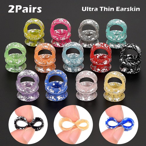 2Pairs Soft Spots Ear Plugs Ultra Thin Flesh Tunnels Silicone Ear Gauges Silver