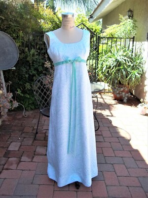 Vtg 60's Long Mod Polyester Summer Dress Lt Turquoise Velvet Ribbon 33-35 S  | eBay