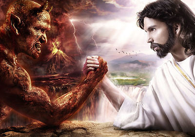 A3 Poster - Jesus and the Devil Arm Wrestling (Biblical Bible God Picture  Art) | eBay