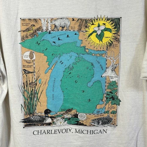 Vintage Single Stitch Charlevoix Michigan T-Shirt XL Tee Morel Mushroom Petosky - Picture 2 of 10