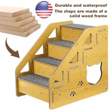 4-Step Wooden Pet Stairs for Dogs up to 150 lbs, Ideal for Bed or Sofa New