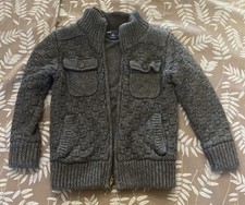 Gap kids Charcoal Grey Cardigan Soft Cotton Thick Chunky Knit Zipper Pockets VGC