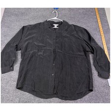 Gallagher Vintage Women 100% Silk Button Shirt Black Long Sleeve Plus Size 3X
