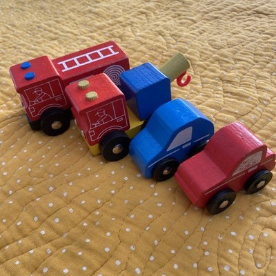 Vintage ELC Frühförderzentrum Holzfahrzeug Konvolut LKW Autos Feuerwehr 