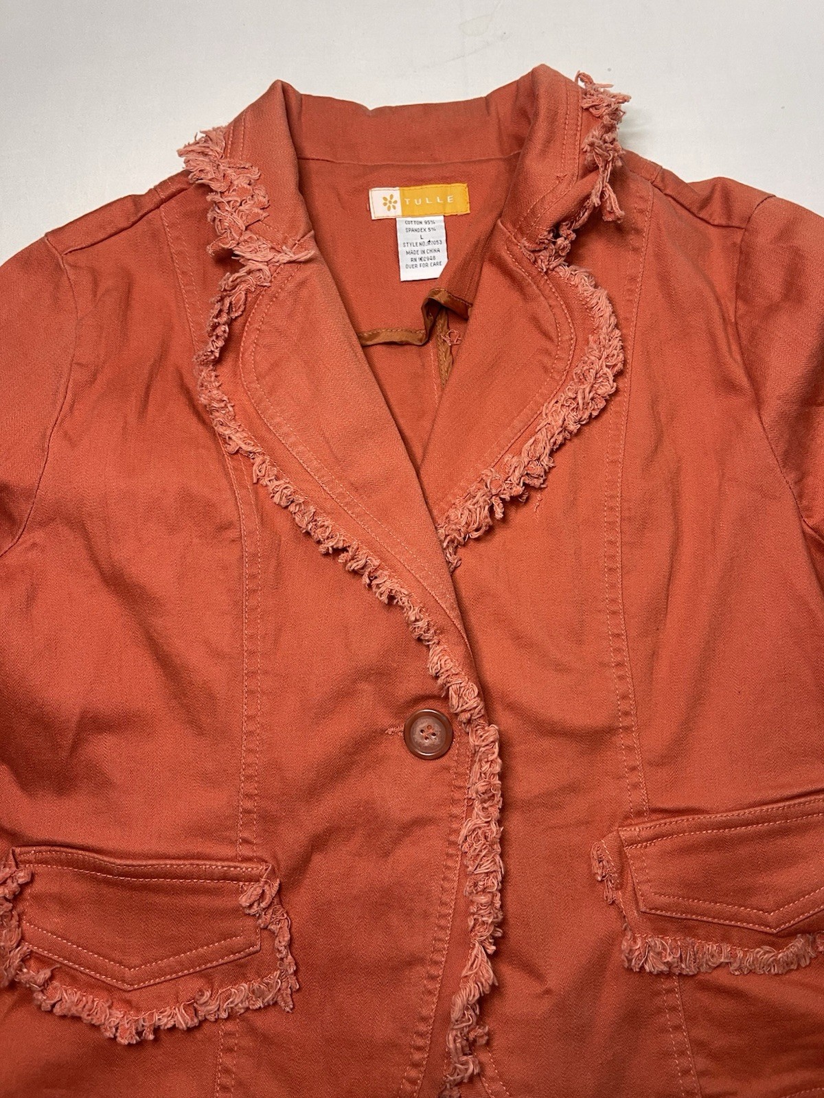 Tulle Womens Rust Fringe Trim Jacket Button Front… - image 1